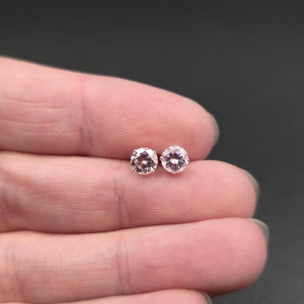 Sterling Silver Small Pink Cubic Zirconia Stud Earrings A7250